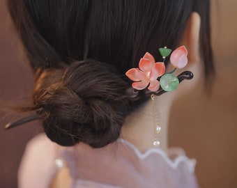 Lotus Haarstab, Blumen Haarnadel, chinesische Haarnadel, Retro Haargabel, eleganter Haarstab, Sandelholz Haarspangen, Hanfu Zubehör, Geschenke