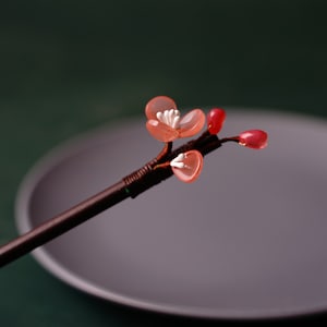 Buy 1 Get 1 Free Flower Wood Hairpin, Glass Hair Stick, Hanfu Hairpin, Wooden Hair Clip, Elegant Hair Stick, Hair Accessories, Gifts for her Red