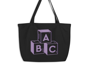 Baby Toys organizer, ABC, Large organic tote bag Purple