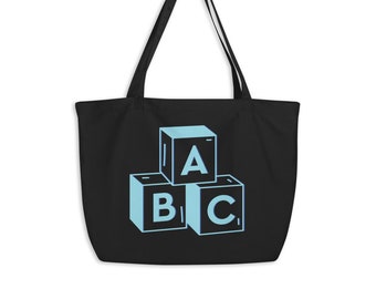 Baby Toys organizer, ABC, Large organic tote bag Blue