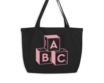 Baby Toys organizer, ABC, Large organic tote bag Pink