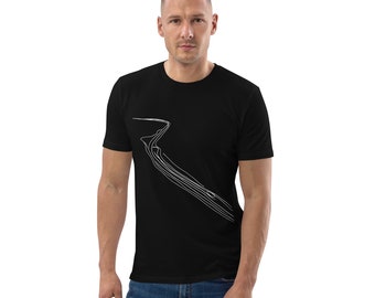 Men organic cotton t-shirt, line drawing of road, art