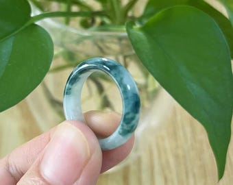Burmese Jadeite Ring: Two Tone Green, Grade A, Size 7.5US