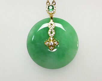Certified Two Tone Donut Carved Jade Pendant Necklace Natural Burmese Jadeite Authentic Grade A P2037