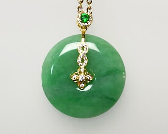 Certified Two Tone Donut Carved Jade Pendant Necklace Natural Burmese Jadeite Authentic Grade A P2021