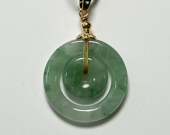 Double Donut Jade Pendant Necklace Natural Burmese Jadeite Authentic Grade A P4004