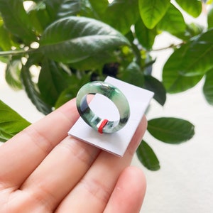 7.5US Certified Two Tone Green Jade Ring Natural Burmese Jadeite Authentic Grade A R2518