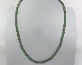 Authentic Green Jade Beaded Necklace Natural Serpentine Gemstone