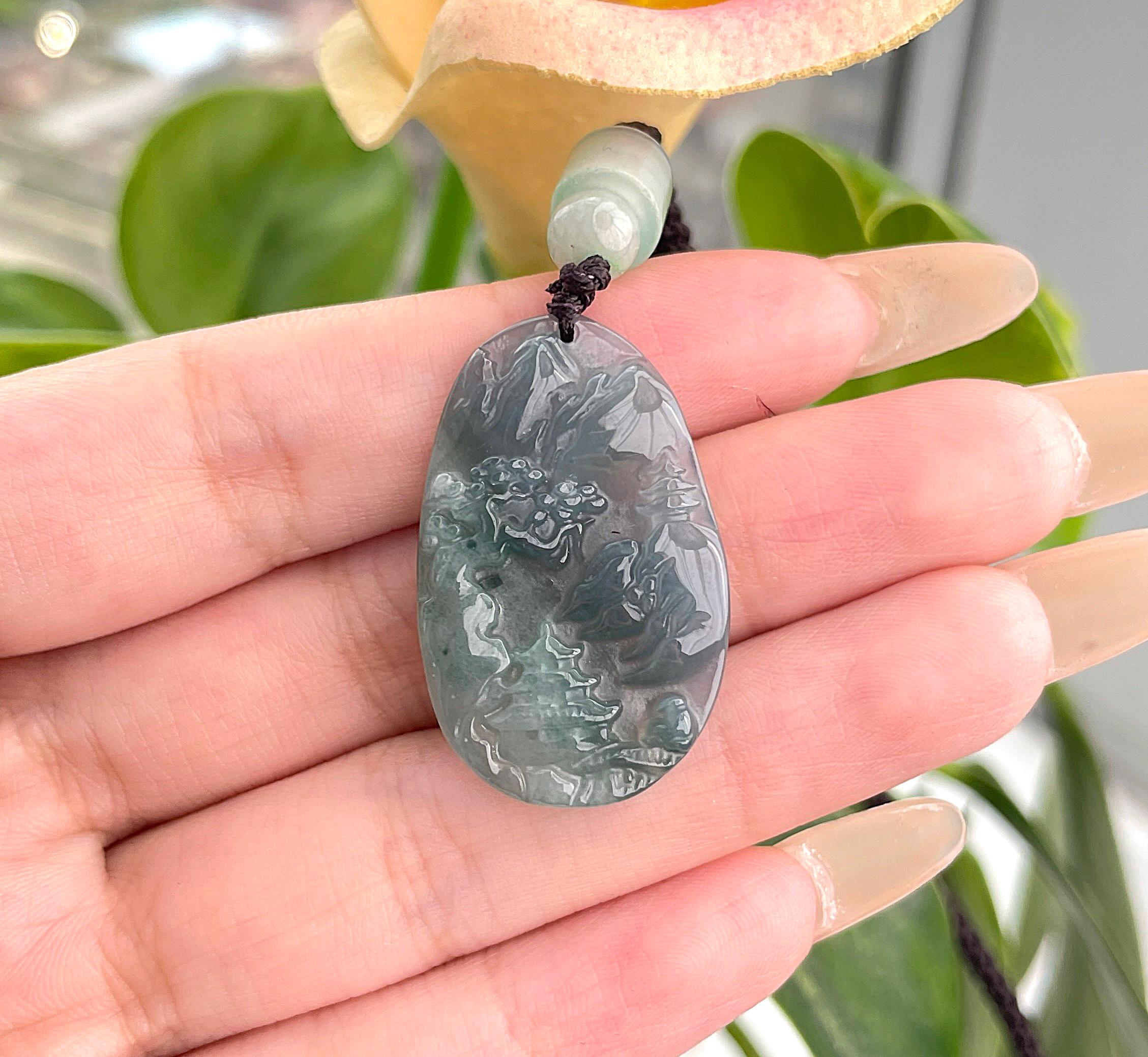 Landscape Jade Pendant Natural Burmese Jadeite Authentic Grade A