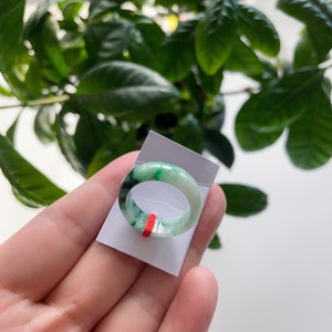 8US Certified Two Tone Green Jade Ring Natural Burmese Jadeite Authentic Grade A R2528