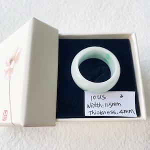 10US Two Tone Green Wide Jade Ring Natural Burmese Jadeite Authentic Grade A