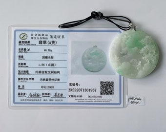 Certified Landscape Green Jade Pendant Necklace Natural Burmese Jadeite Authentic Grade A P350004