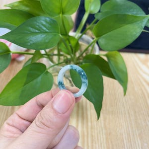 9US Certified Two Tone Green Jade Ring Natural Burmese Jadeite Authentic Grade A R1306
