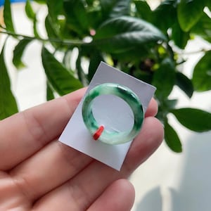 8US Certified Two Tone Green Jade Ring Natural Burmese Jadeite Authentic Grade A R2526
