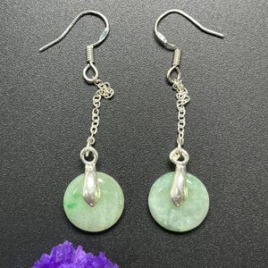 Statement Earrings Donut Jade Drop Earrings Natural Burmese Jadeite Authentic Grade A E1505