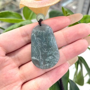 Ciondolo in giada con paesaggio, giadeite birmana naturale autentica di grado A