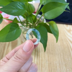 9US Certified Two Tone Green Jade Ring Natural Burmese Jadeite Authentic Grade A R1305