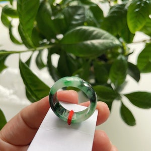 7.5US Certified Two Tone Green Jade Ring Natural Burmese Jadeite Authentic Grade A R2555
