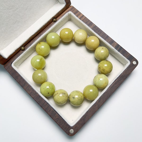 Large Jade Beaded Bracelet Natural Serpentine Authentic Grade A B2124