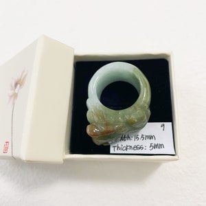 9.5US Wealth Pixiu Carved Jade Ring Natural Burmese Jadeite Authentic Grade A