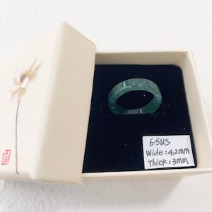 6.5US Green Jade Flat Ring Natural Jadeite Authentic Grade A