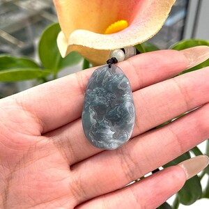 Ciondolo in giada con paesaggio, giadeite birmana naturale autentica di grado A