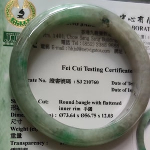 Jade Bangle 56.75mm Certified Green Jade Bangle  Natural Burmese Jadeite Authentic Grade A B250003