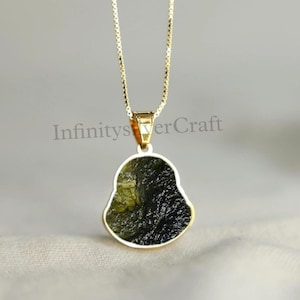 14k Gold zertifizierte A-Grade Moldavite aus Chlum, Tschechische Republik | 925 Sterling Silber, 18k Gelb / Rose Gold vergoldet | High Vibration Schmuck