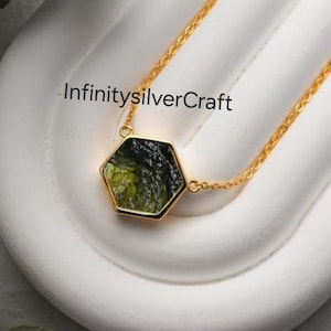 14k Gold zertifizierte A-Grade Moldavite aus Chlum, Tschechische Republik | 925 Sterling Silber, 18k Gelb / Rose Gold vergoldet | High Vibration Schmuck