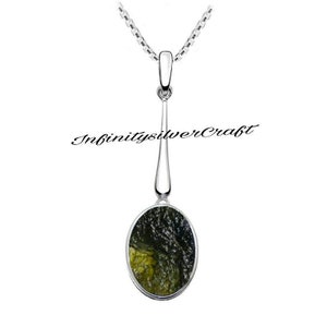 Natural Raw Moldavite Pendant in Sterling Silver| Moldavite Meteorite Pendant| Natural Moldavite Gem Anniversary Gift| Oval Shape Gift Party