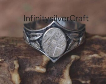 Meteorit Ring, Massiver Sterling Silber Ring, Unisex Ring, Eisen Meteorit Statement Ring, Natürlicher Meteorit Silberring, Handgemachter Ring für Ihn