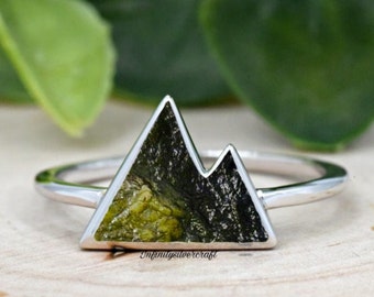 Natural Raw Moldavite Gemstone Ring in Sterling Silver | Stackable Ring | Handmade Ring | Statement Ring | Authentic Moldavite Jewelry