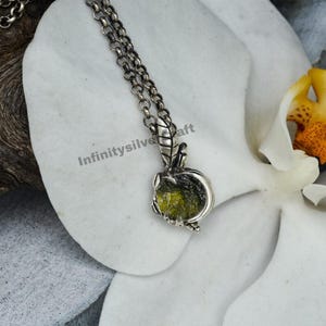 Natural Raw Moldavite Pendant in Sterling Silver| Moldavite Meteorite Pendant| Floral Pendant ,Anniversary Gift | Engagement Gift Party