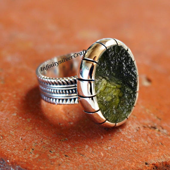 Moldavite Ring Moldavite Necklace Mens Authentic Raw Moldavite - Main Image