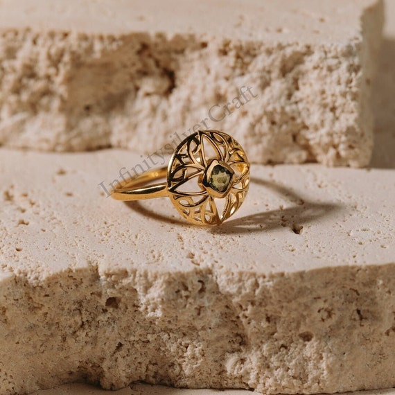 CELTIC DESIGN Very Rare Genuine Natural Faceted Moldavite Ring, Genuine  Moldavite Ring, 925 Sterling Silver Ring, Natural Crystal Ring