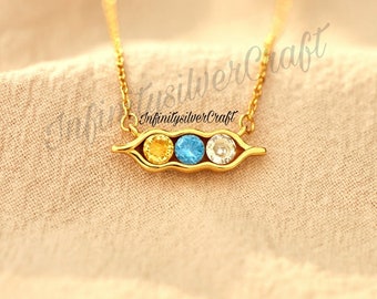 Collar con piedras de nacimiento "Guisantes en una vaina" en plata de ley, collar personalizado con piedras de nacimiento familiares, collar con múltiples piedras de nacimiento, regalo para el Día de la Madre.