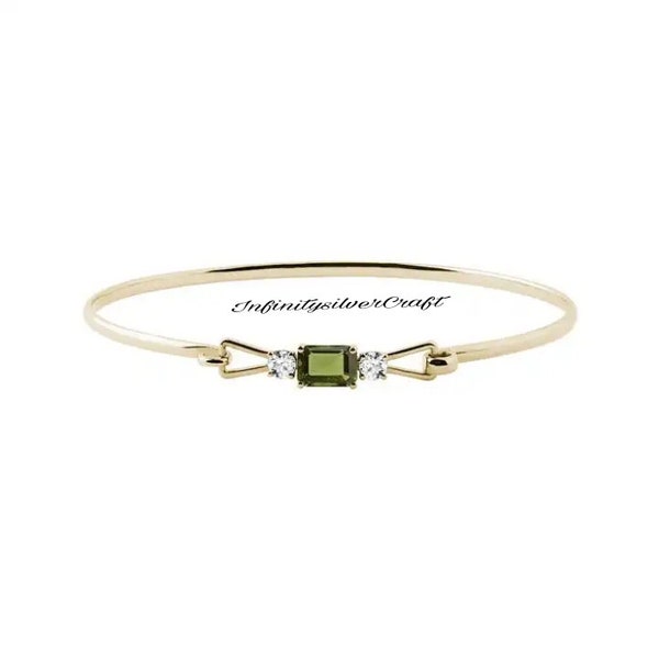 Natural Cut Moldavite Gemstone Bangle in Sterling Silver Octagon Shape Moldavite Bangle Moldavite Jewelry Anniversary Gift ,Gift For Her