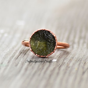 Authentic Raw Moldavite Gemstone Ring in Sterling Silver-Certified Moldavite Ring-Genuine Moldavite Statement Ring- Handmade Ring -