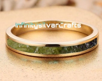 Natürlicher Roh Moldavit Ring in Sterling Silber | Versteckter Moldavit Ring | Einzigartiger Moldavit Ring | Meteorit Ring | Authentischer Moldavit Ring |