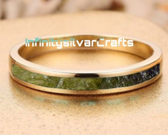 A-Grade Certified Moldavites from Chlum, Czech Republic | 925 Sterling Silver, 18k Yellow/Rose Gold Plated | Natural Moldavite Hidden Ring