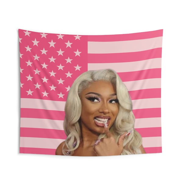 Megan Thee Stallion - Pinke Amerikanische Flagge - Lustiges Meme - Wandbehang - Studentenwohnheim Zimmer Dekor - Männerhöhle - Party Geschenk - Für die Hotties!