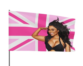 Nicki Minaj - Drapeau rose du Royaume-Uni - Mème drôle - Tapisseries murales - Décoration de dortoir universitaire - Homme des cavernes - Cadeau de fête - Pour les BARBZ !