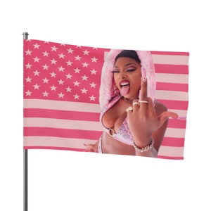 Megan Thee Stallion - Pink American Flag - Funny Meme - Wall Tapestries - College Dorm Room Decor - Man Cave - Party Gift - For the Hotties!