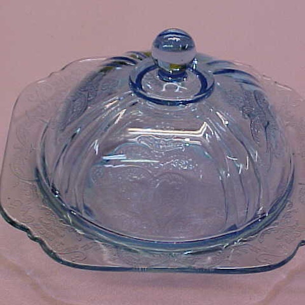 Indiana Glass Blue Madrid Recollection Dome Butter Dish 6 7/8" Wide