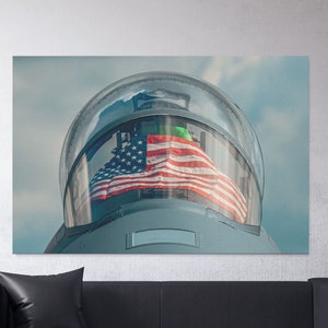 USAF F-15 Strike Eagle cockpit canopy American flag Stars And Stripes fighter jet wall art canvas print