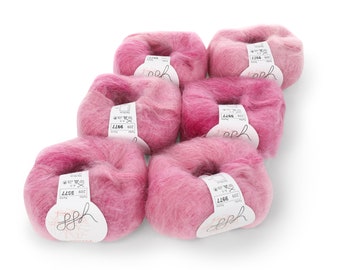 ggh Kidseda Box- Mohairwolle und Seide - 6x25g Wolle zum Stricken - hochwertige Wolle mit Farbverlauf - Farbe 209 - Rosameliert