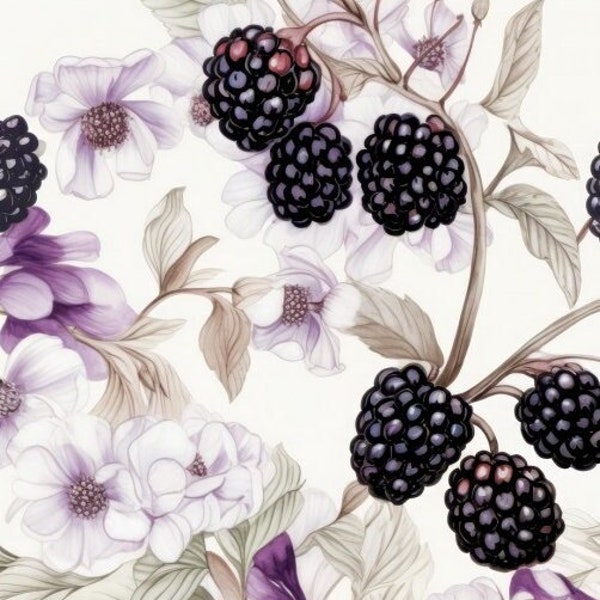 Pre-order jersey fabric sold by the meter 1.60 m extra wide berries fruits blackberries and flowers