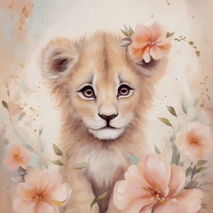 Pre-order Sweat fabric French Terry + Panel 2 sizes selectable + Lion Baby with flowers