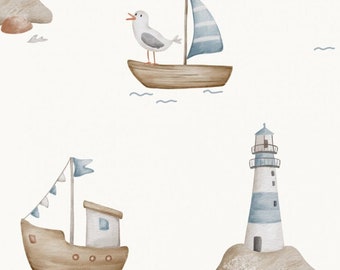 Pre-order Exclusive Premium Cotton Fabric Patchwork Maritime Sea Creatures Cutter Lighthouse Seagull