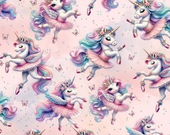 Cotton cute unicorns unicorn ballerina rainbow + optionally with coordinating batik fabric, sold by the meter from 50 cm